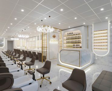 Mẫu thiết kế nội thất tiệm Nail với tone màu trắng đẹp và hiện đại