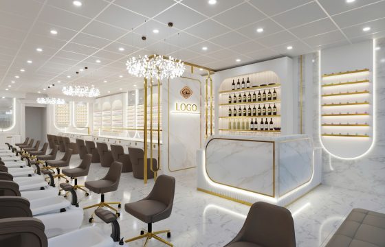 Mẫu thiết kế nội thất tiệm Nail với tone màu trắng đẹp và hiện đại