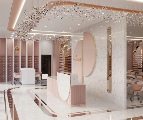 Thiết kế tiệm nail đẹp, ấn tượng với màu hồng làm chủ đạo năm 2024