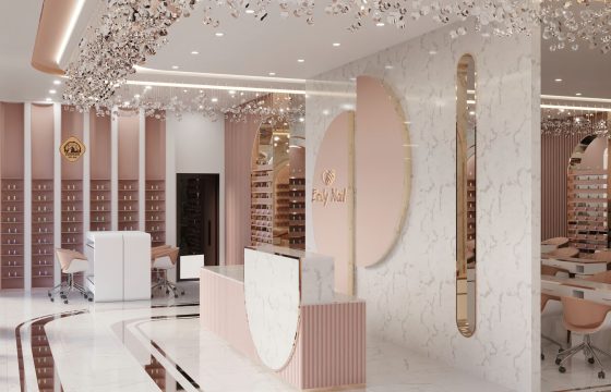 Thiết kế tiệm nail đẹp, ấn tượng với màu hồng làm chủ đạo năm 2024